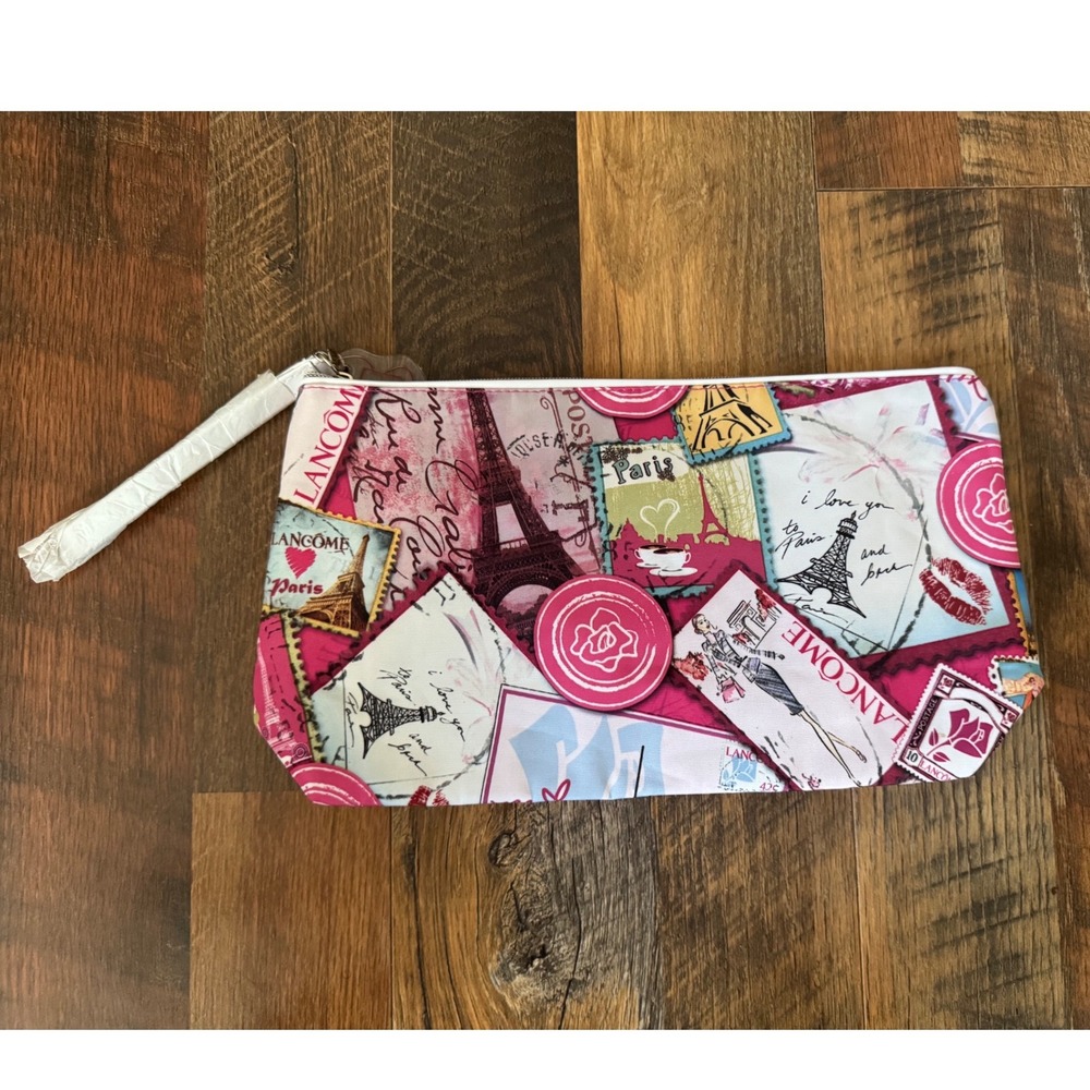 Lancôme‎ Paris Eiffel Tower Pink Make Up Cosmetic Perfume Travel Trousse Bag New